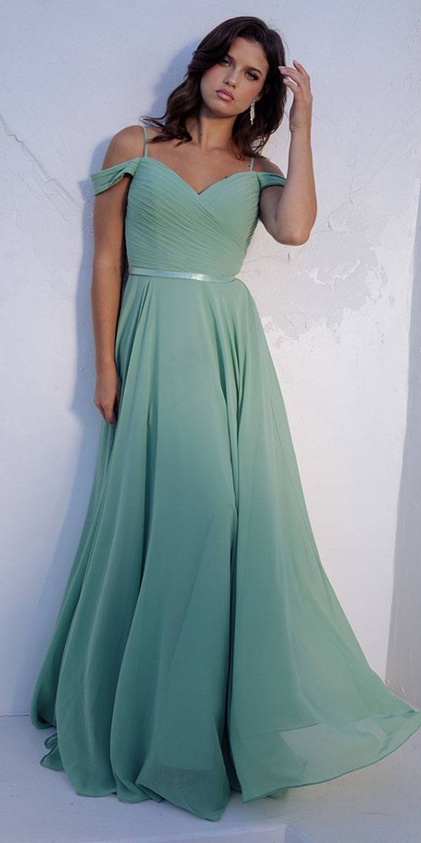 Chiffon Cold Shoulder A-line Gown by Eureka 7611