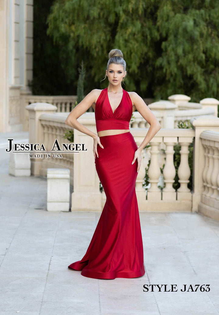 Jersey 2-Piece Halter Gown by Jessica Angel 763