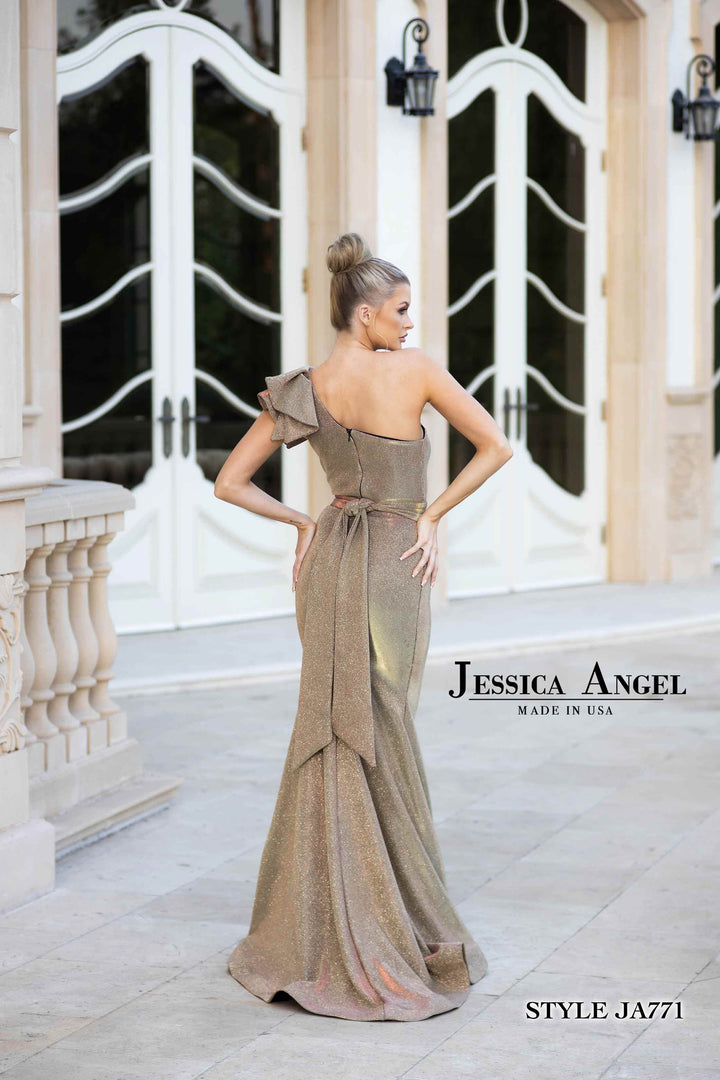 Metallic Fitted One Shoulder Gown by Jessica Angel 771