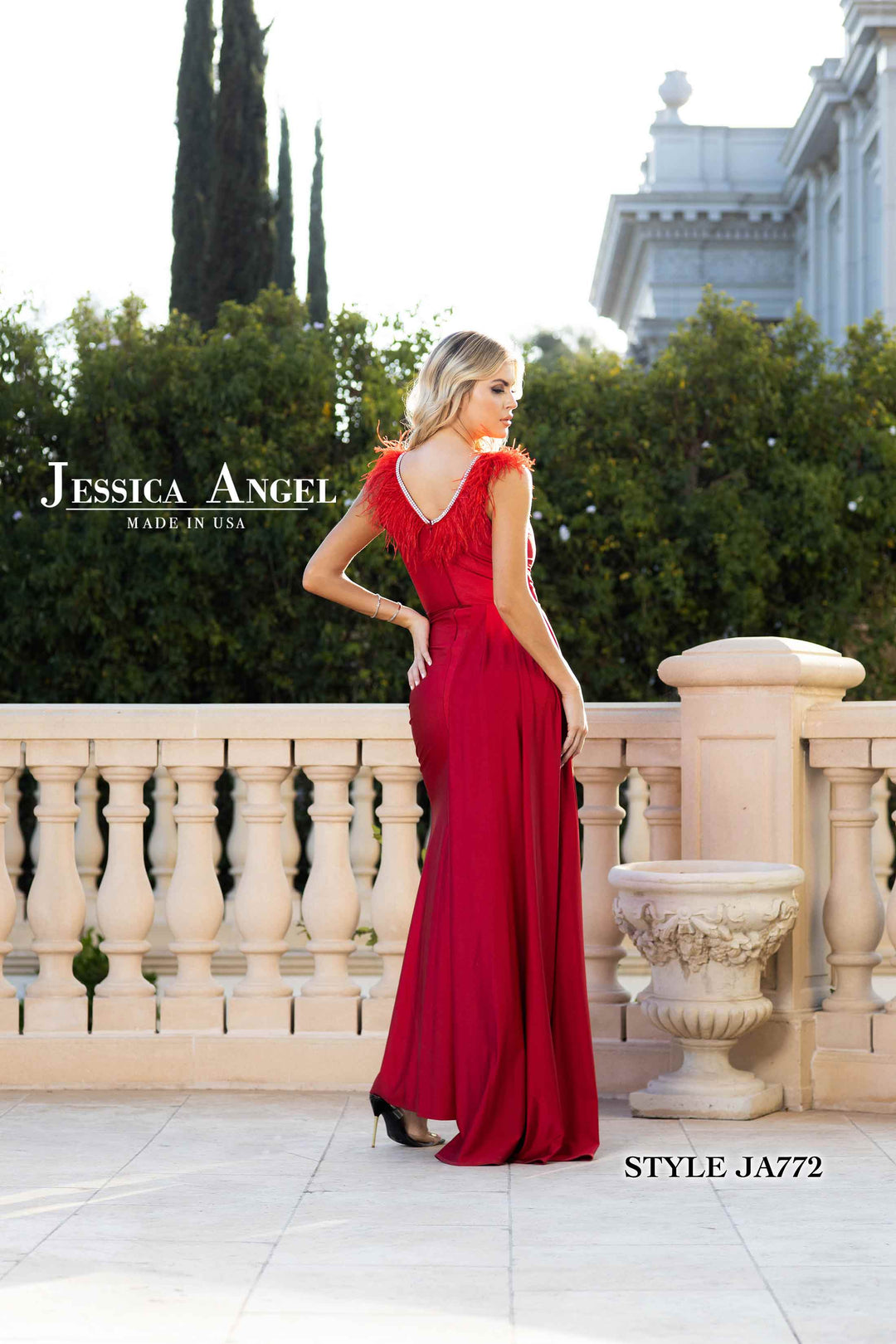 Feather Fitted Sleeveless Gown by Jessica Angel 772
