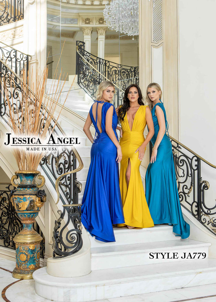 Jersey Fitted Sleeveless Slit Gown by Jessica Angel 779