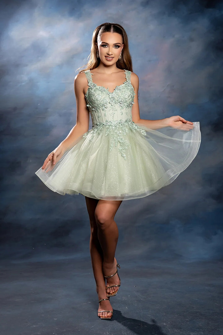 3D Floral Short Sleeveless Dress by May Queen MQ2225