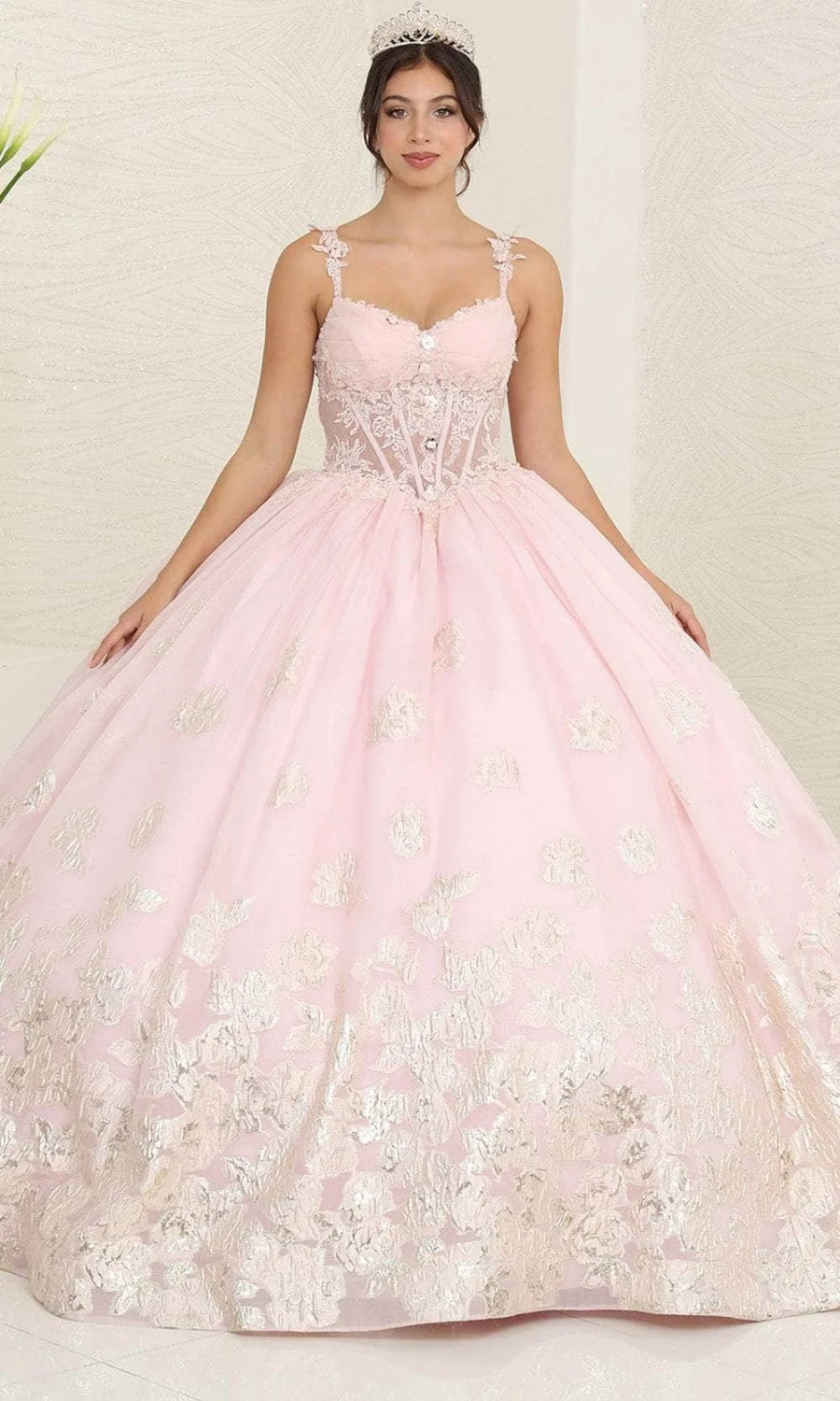 Applique Sleeveless Ball Gown by May Queen LK256