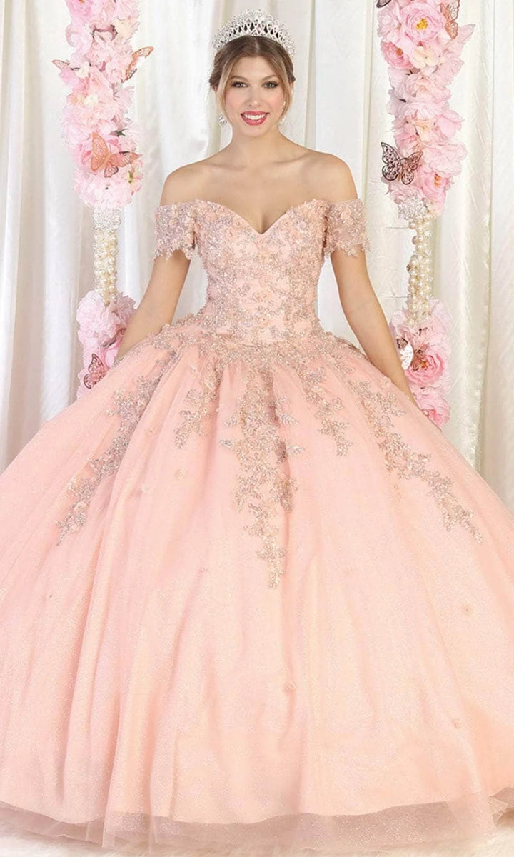 Off Shoulder Bell Sleeve Ball Gown by May Queen LK187