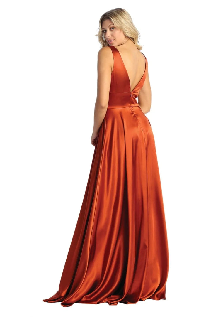 Satin Sleeveless A-line Slit Gown by May Queen MQ1723