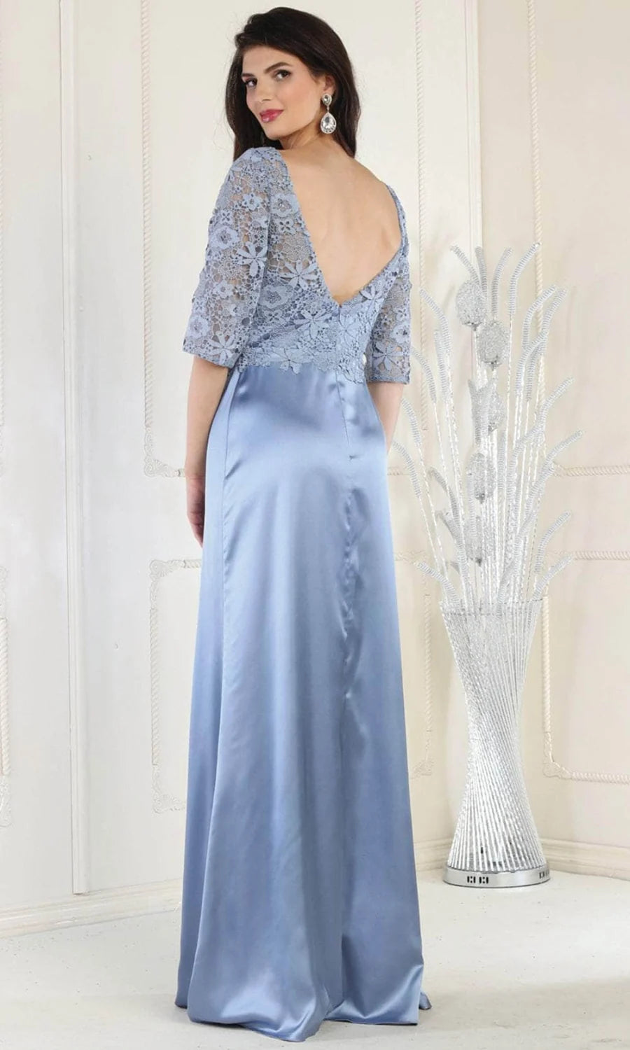 Applique Mid-Sleeve A-line Gown by May Queen MQ1969