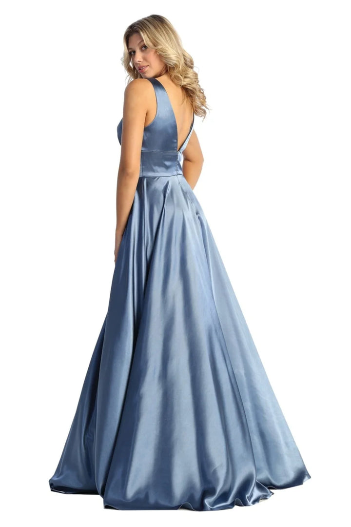 Satin Sleeveless A-line Slit Gown by May Queen MQ1723