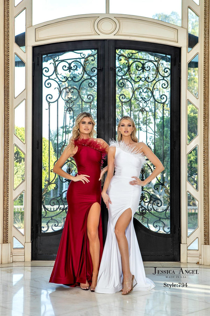 Feather Fitted One Shoulder Gown by Jessica Angel 794