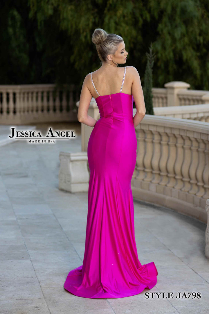 Jersey Fitted Sleeveless Slit Gown by Jessica Angel 798