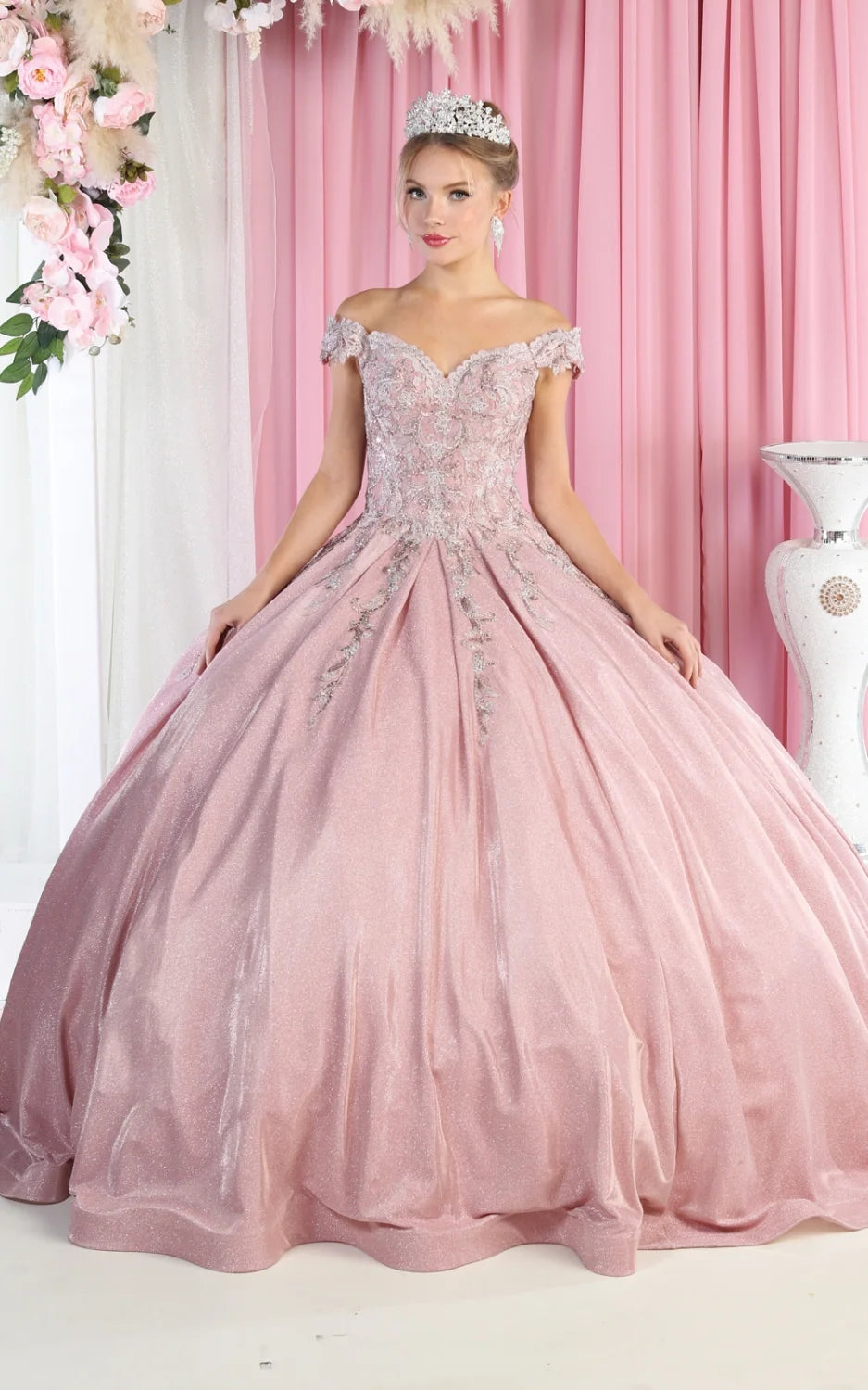 Metallic Sleeveless Ball Gown by May Queen LK178