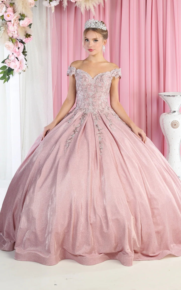 Metallic Sleeveless Ball Gown by May Queen LK178