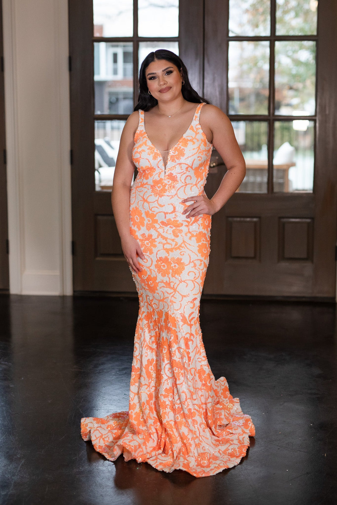 Sequin Print Fitted Sleeveless Gown by Jovani 08257