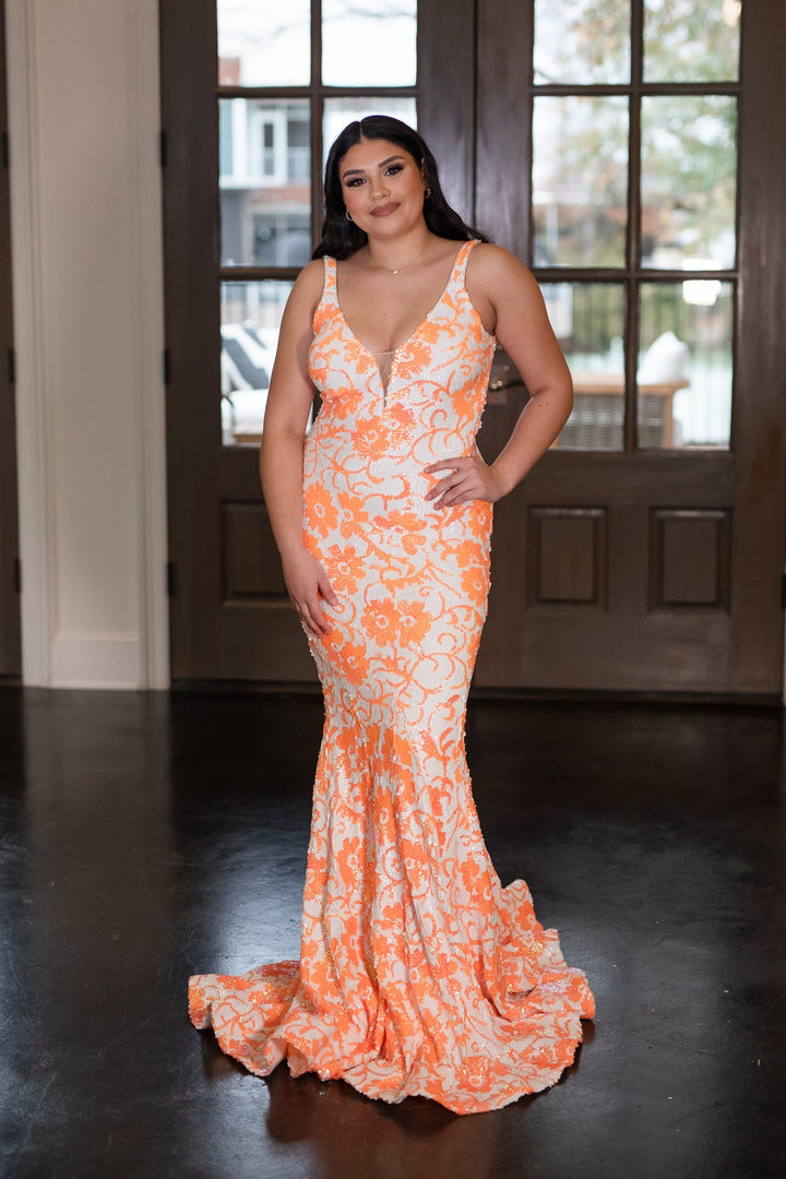 Sequin Print Fitted Sleeveless Gown by Jovani 08257