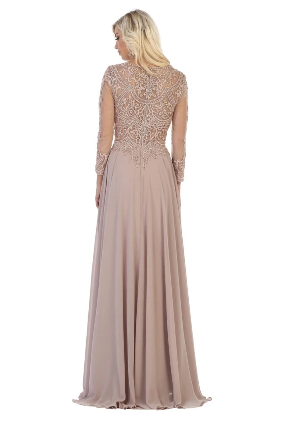 Applique 3/4 Sleeve A-line Gown by May Queen MQ1615