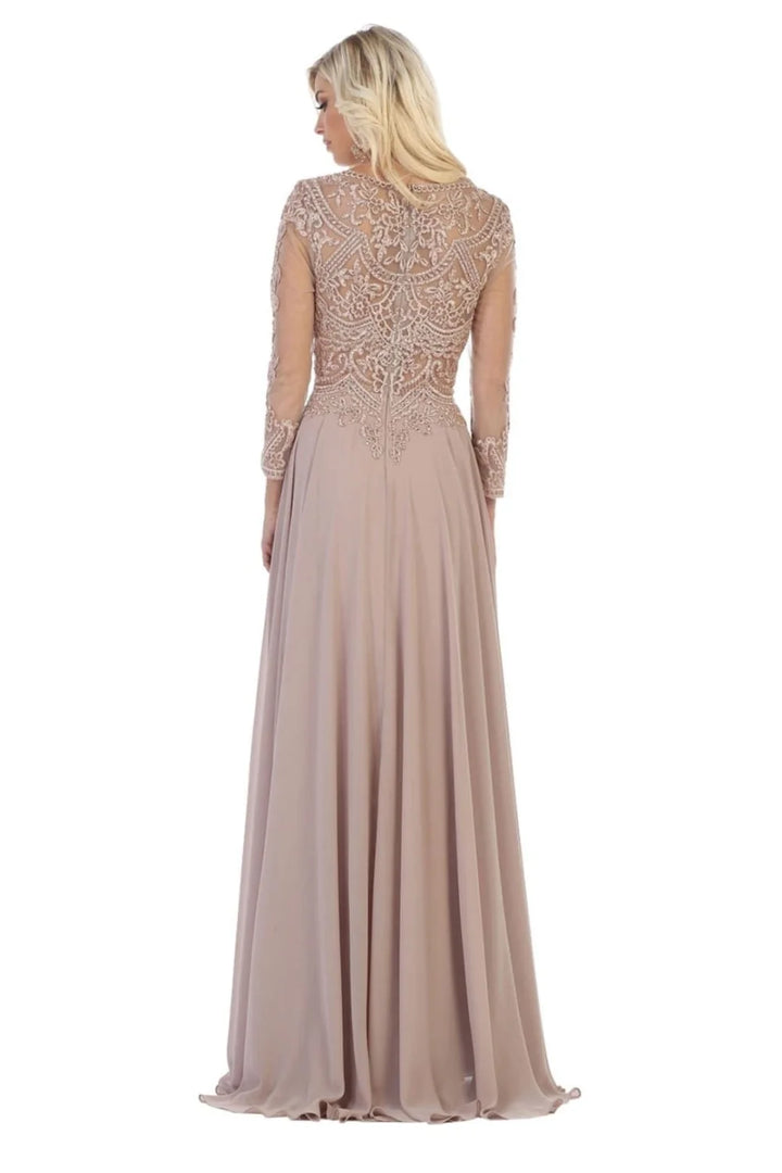 Applique 3/4 Sleeve A-line Gown by May Queen MQ1615