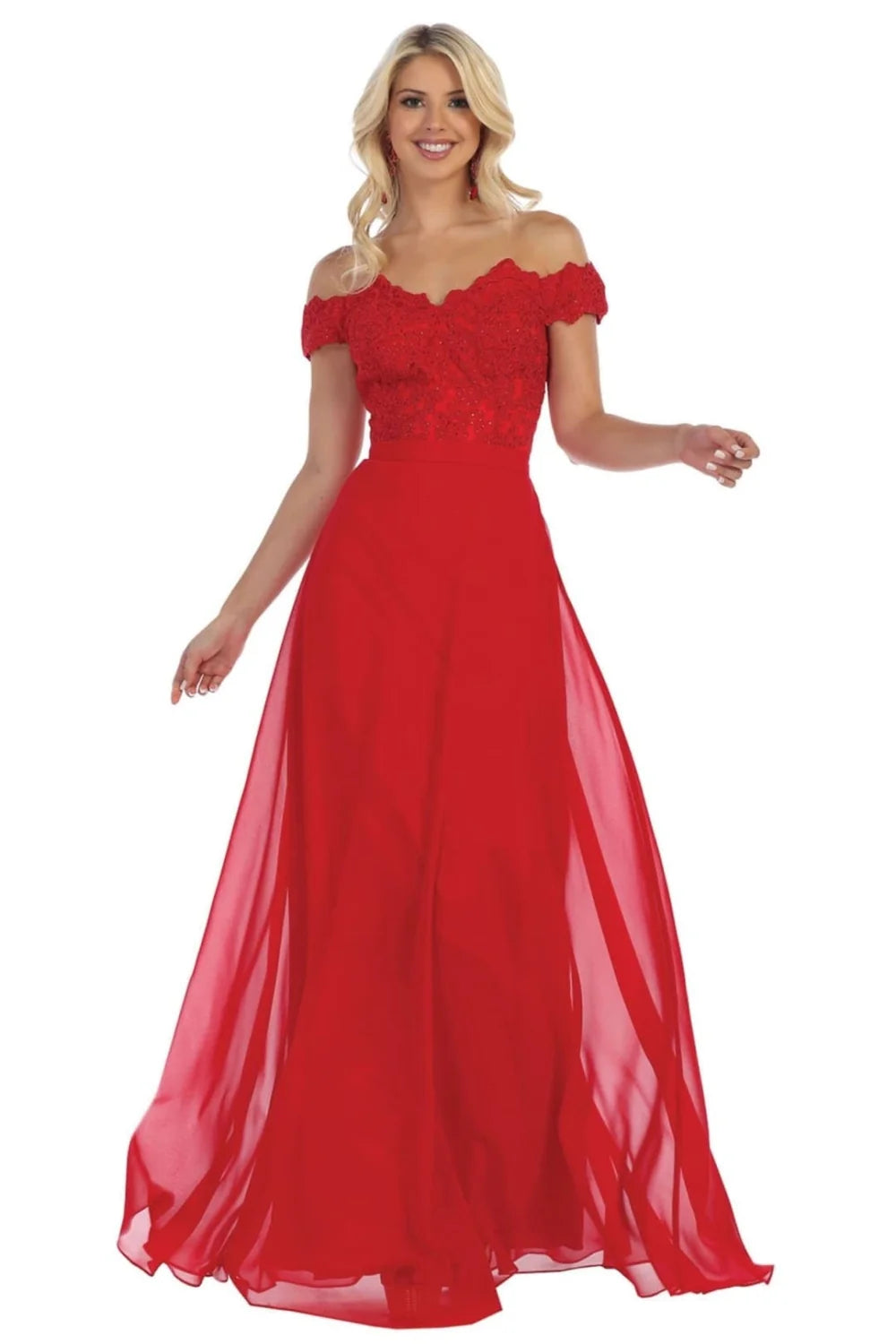 Applique Off Shoulder Gown by May Queen MQ1601