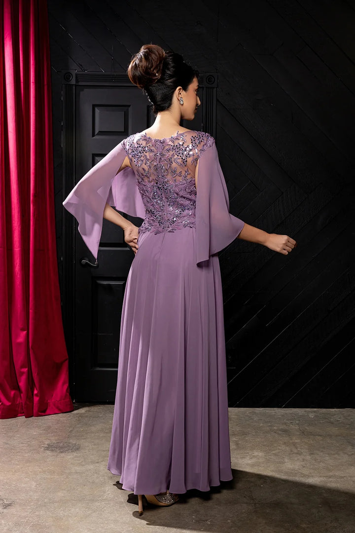 Applique Cap Sleeve A-line Gown by May Queen MQ2233