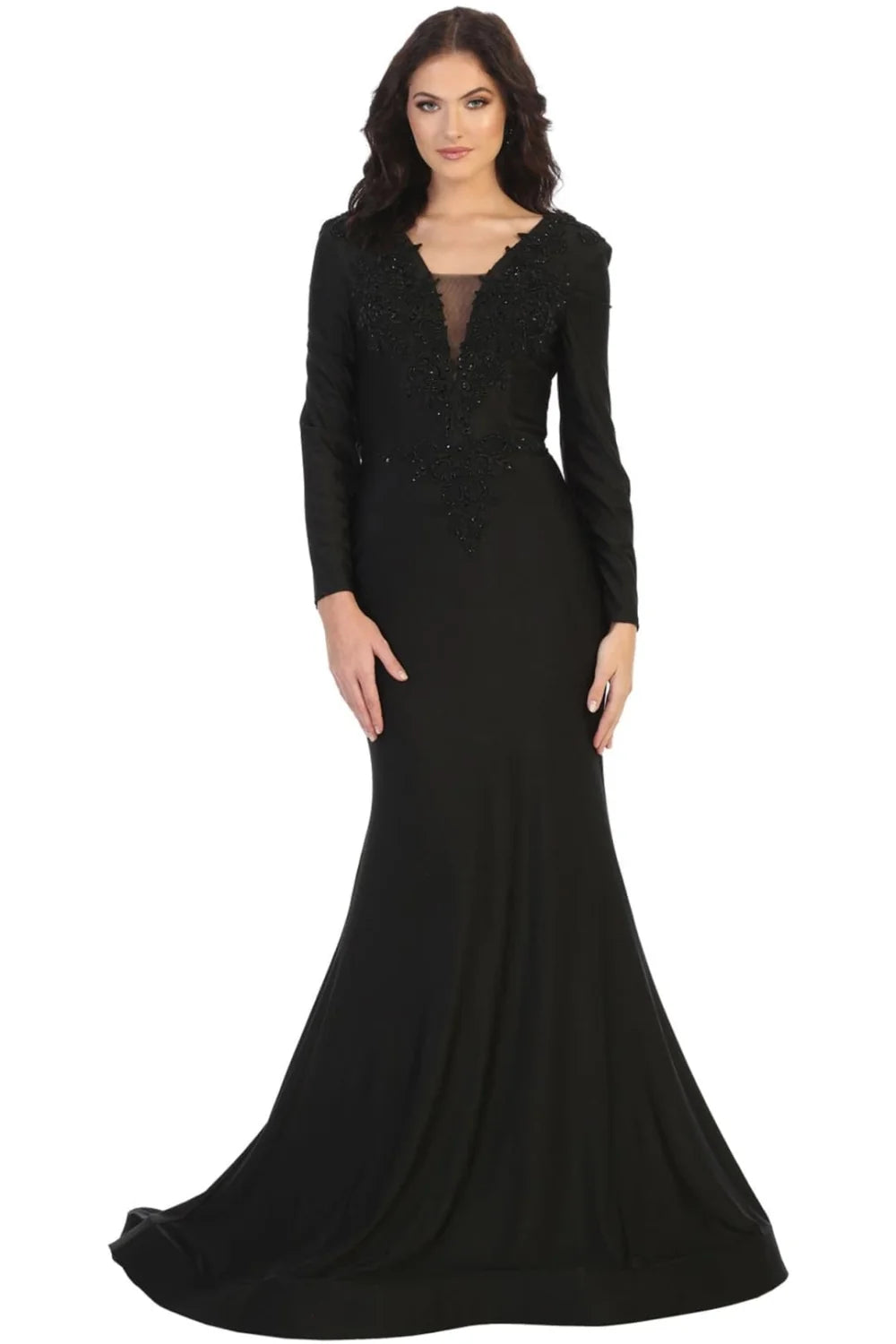 Applique Long Sleeve Mermaid Dress by May Queen MQ1772