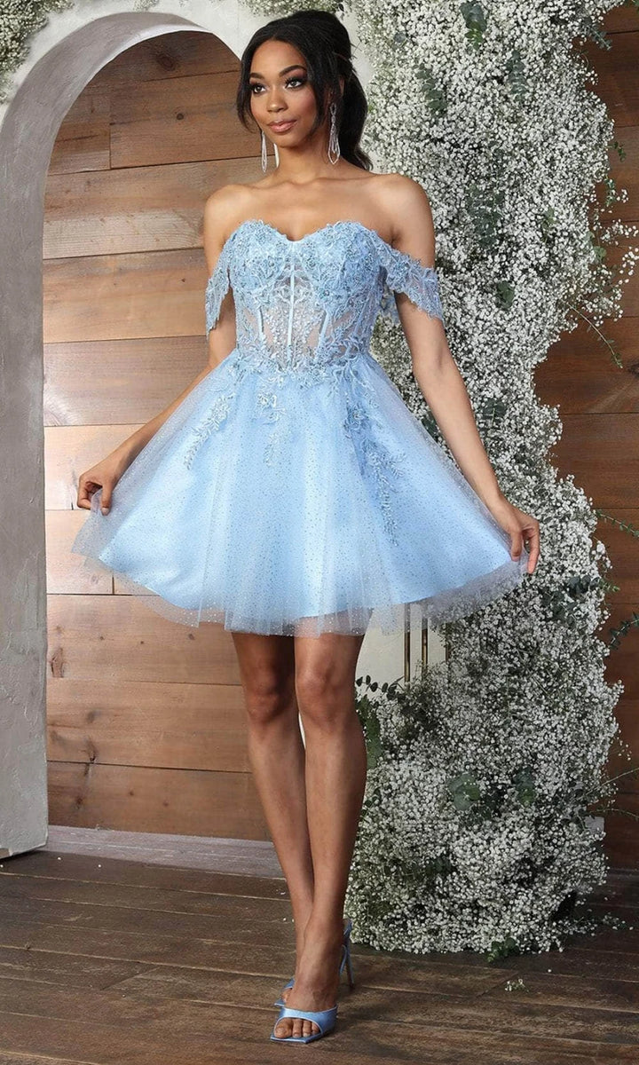 Applique Short Off Shoulder Dress by May Queen MQ2080