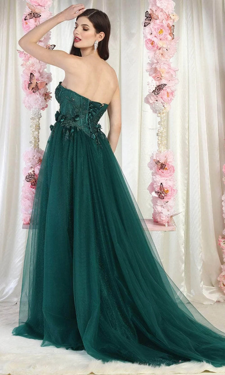 3D Floral Strapless A-line Slit Gown by May Queen MQ1961