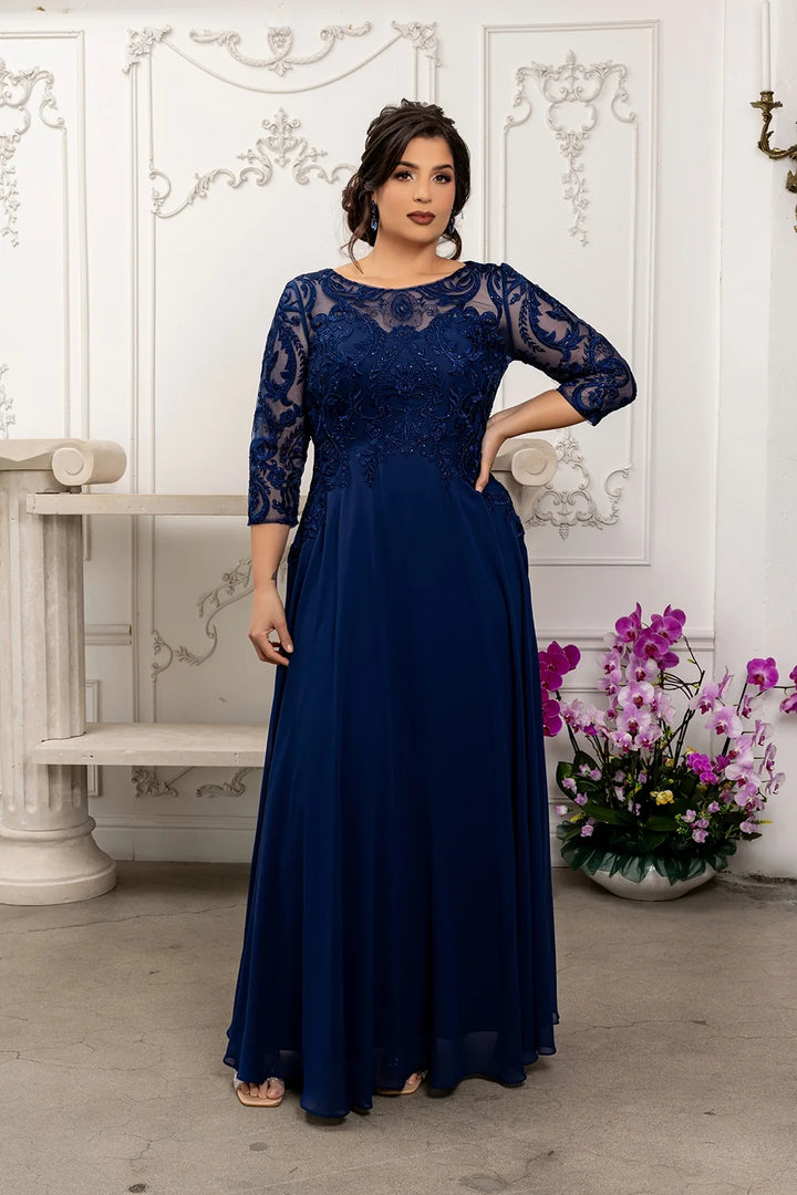 Applique 3/4 Sleeve A-line Gown by May Queen MQ2210
