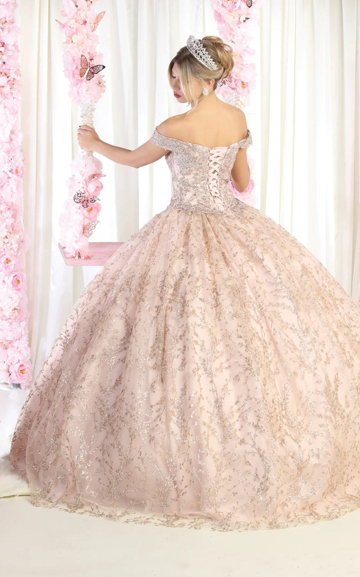 Glitter Off Shoulder Ball Gown by May Queen LK183