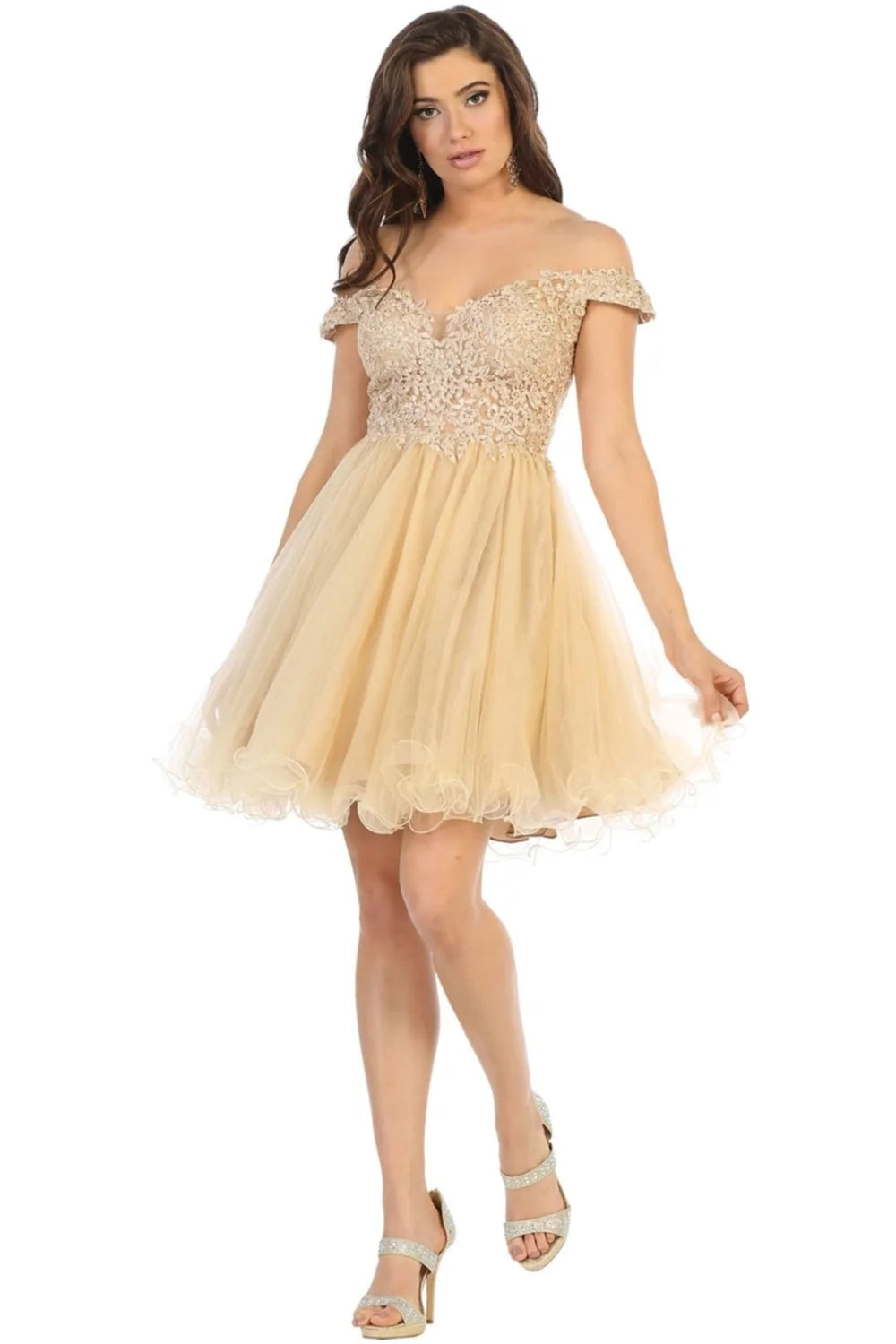 Short Off Shoulder Ruffled Dress by May Queen MQ1663