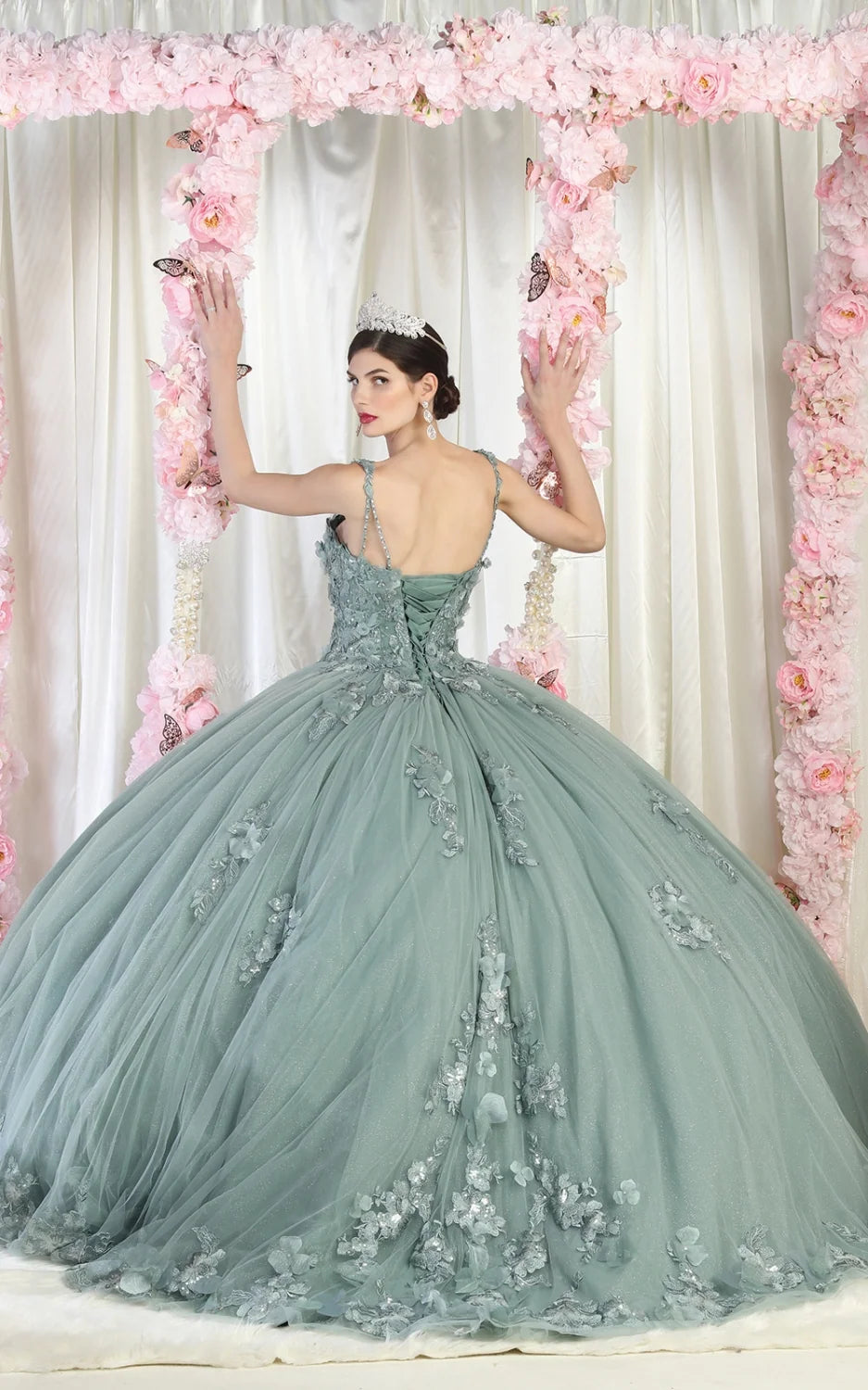 3D Floral Sleeveless Ball Gown by May Queen LK159