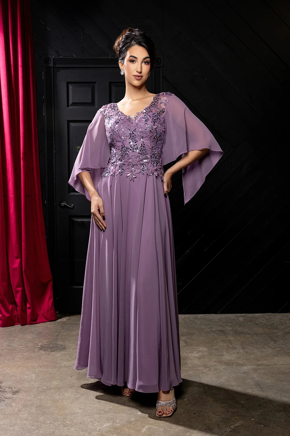 Applique Cap Sleeve A-line Gown by May Queen MQ2233