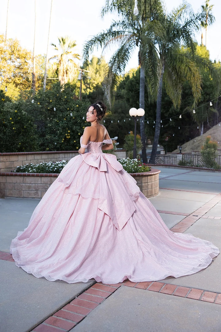 Beaded Off Shoulder Ball Gown by May Queen LK281
