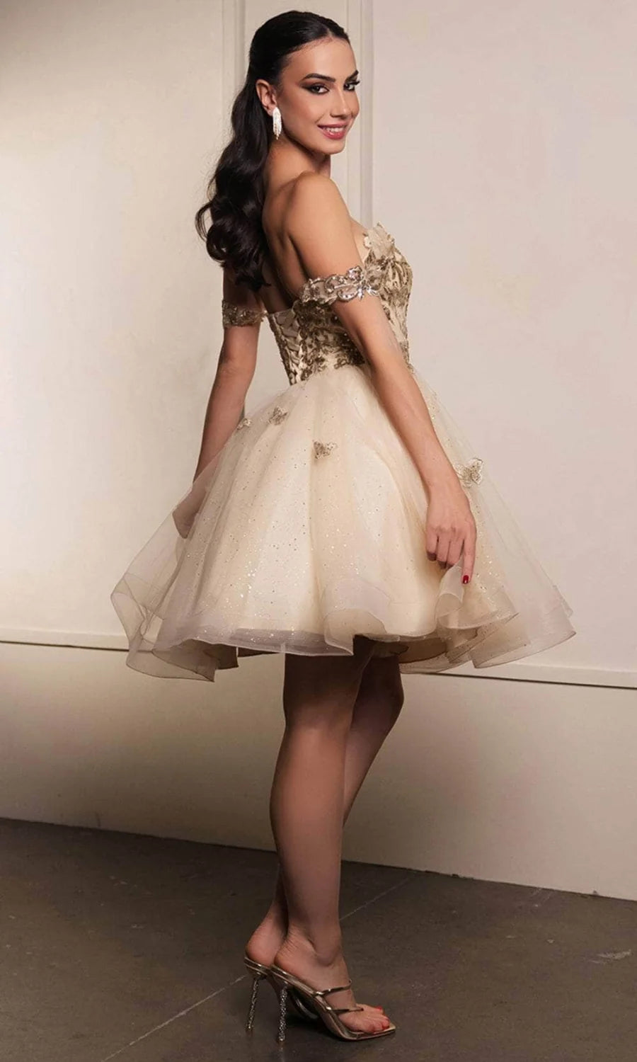 3D Butterfly Short Off Shoulder Dress by May Queen MQ2105