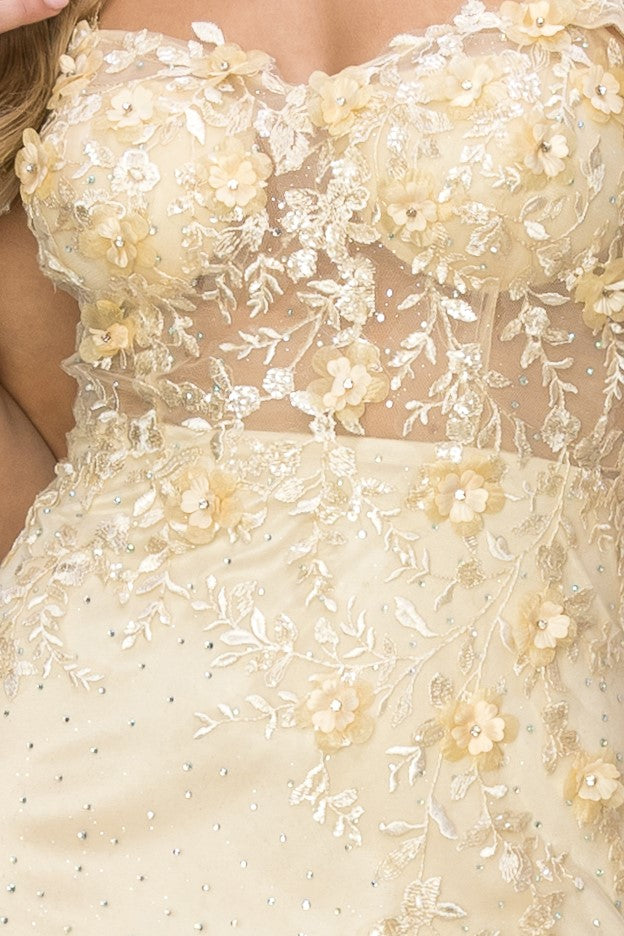 Fitted Applique Slit Gown by Cinderella Couture 8049J