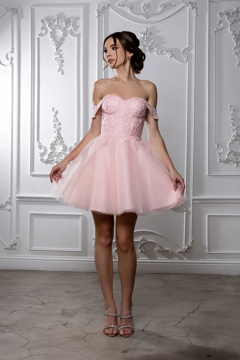 Applique Short Off Shoulder Dress by May Queen MQ2224
