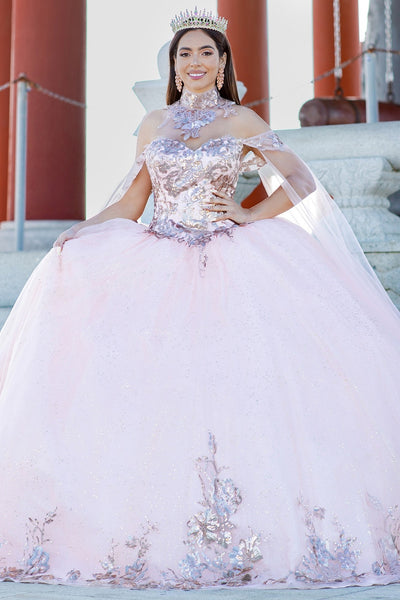 Sequin Cape Sleeve Ball Gown by Cinderella Couture 8064J