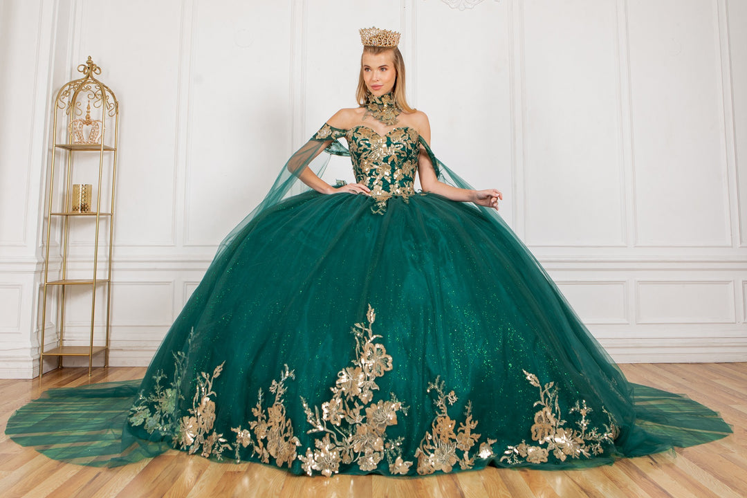 Sequin Cape Sleeve Ball Gown by Cinderella Couture 8064J