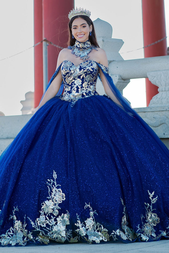 Sequin Cape Sleeve Ball Gown by Cinderella Couture 8064J