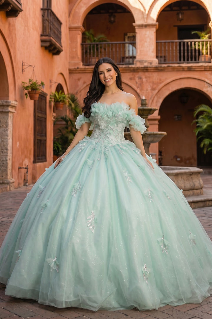 Ruffled Bodice Off Shoulder Ball Gown by Cinderella Couture 8065J