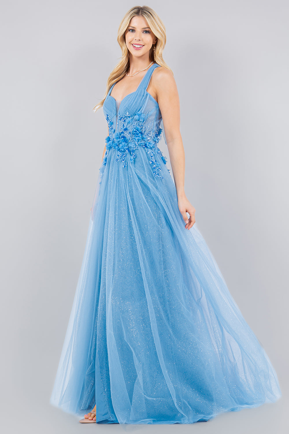 3D Floral Halter A-line Slit Gown by Cinderella Couture 8076J