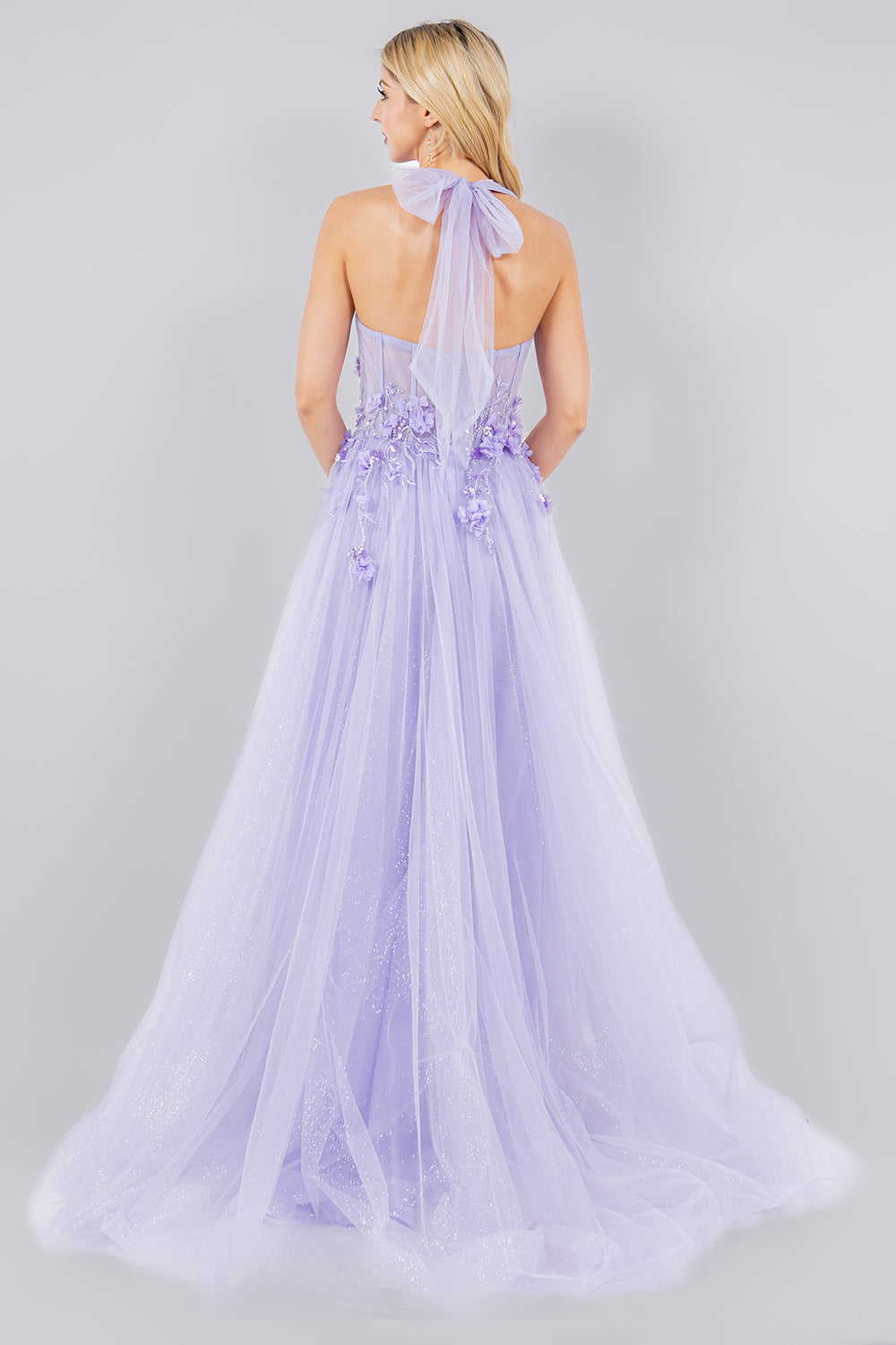 3D Floral Halter A-line Slit Gown by Cinderella Couture 8076J