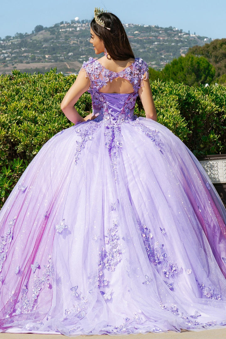 Floral Ombre Cap Sleeve Ball Gown by Cinderella Couture 8088J