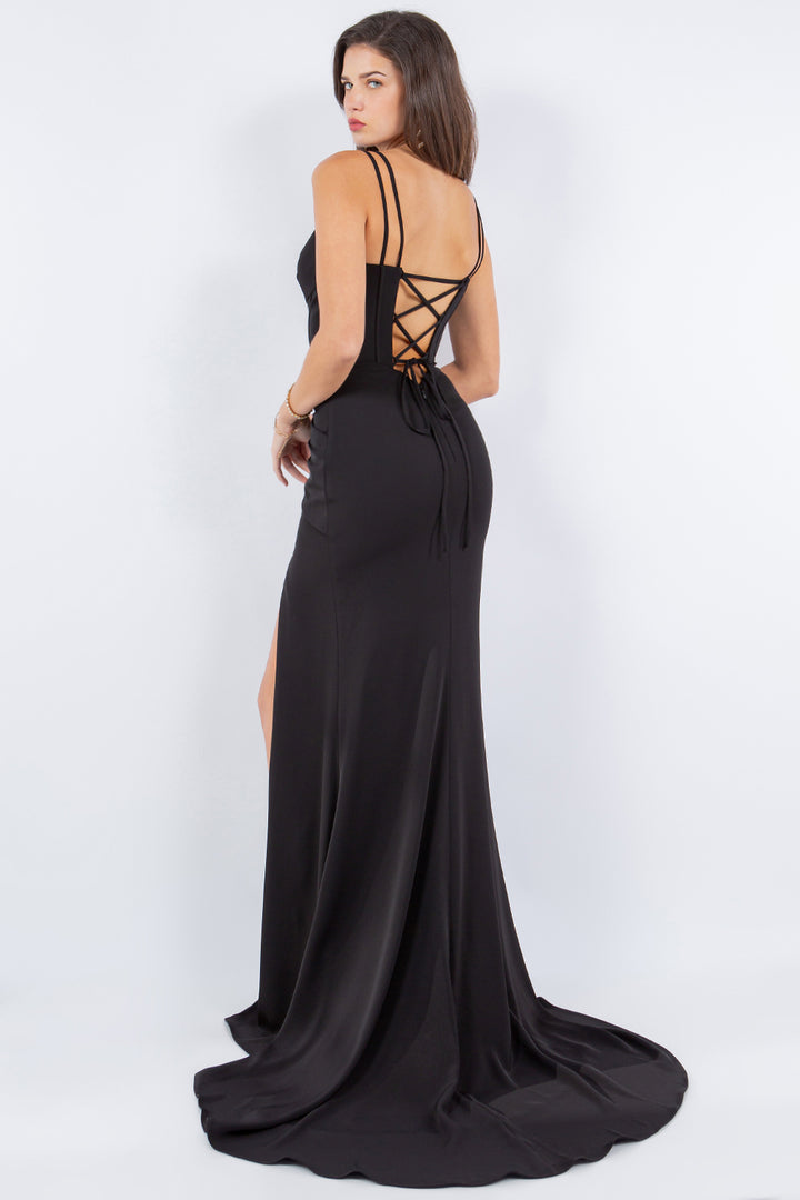 Fitted Sleeveless Corset Slit Gown by Cinderella Couture 8091J