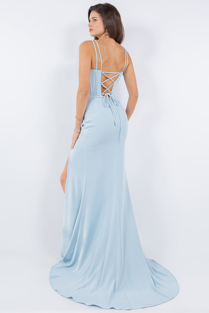 Fitted Sleeveless Corset Slit Gown by Cinderella Couture 8091J