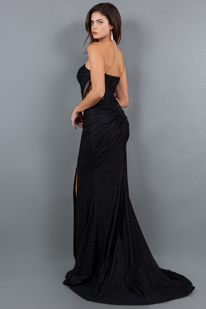 Fitted Glitter Strapless Slit Gown by Cinderella Couture 8094J