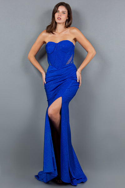 Fitted Glitter Strapless Slit Gown by Cinderella Couture 8094J