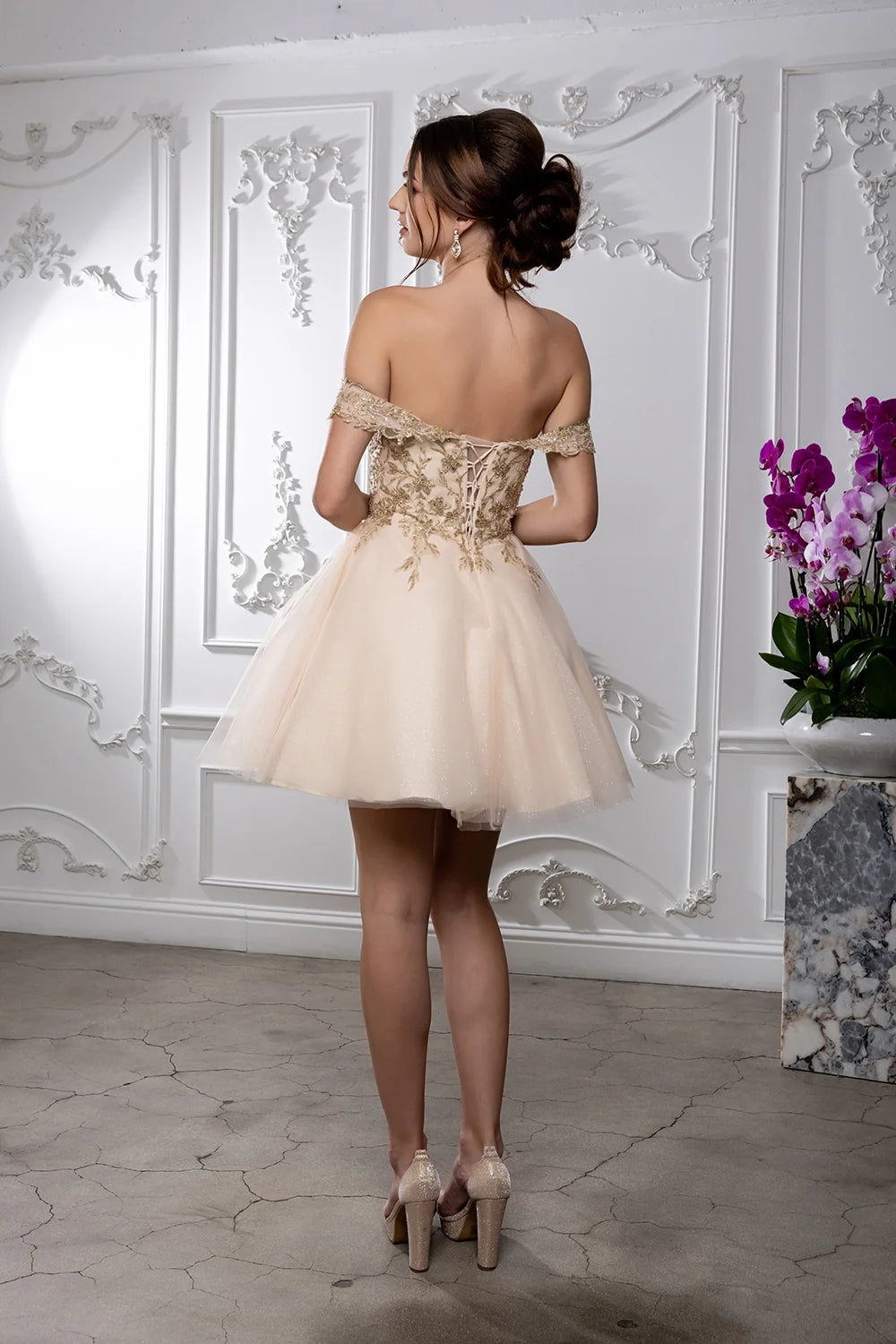 Applique Short Off Shoulder Dress by May Queen MQ2224