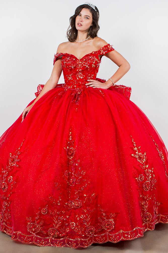 Sequin Off Shoulder Tulle Ball Gown by Cinderella Couture 8100J