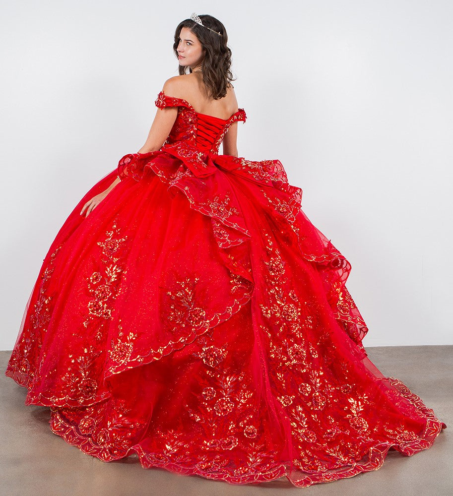 Sequin Off Shoulder Tulle Ball Gown by Cinderella Couture 8100J