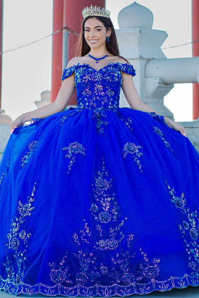 Sequin Off Shoulder Tulle Ball Gown by Cinderella Couture 8100J