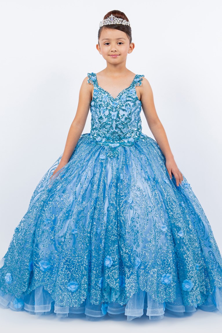 Girls Glitter Print Sleeveless Gown by Cinderella Couture 8110