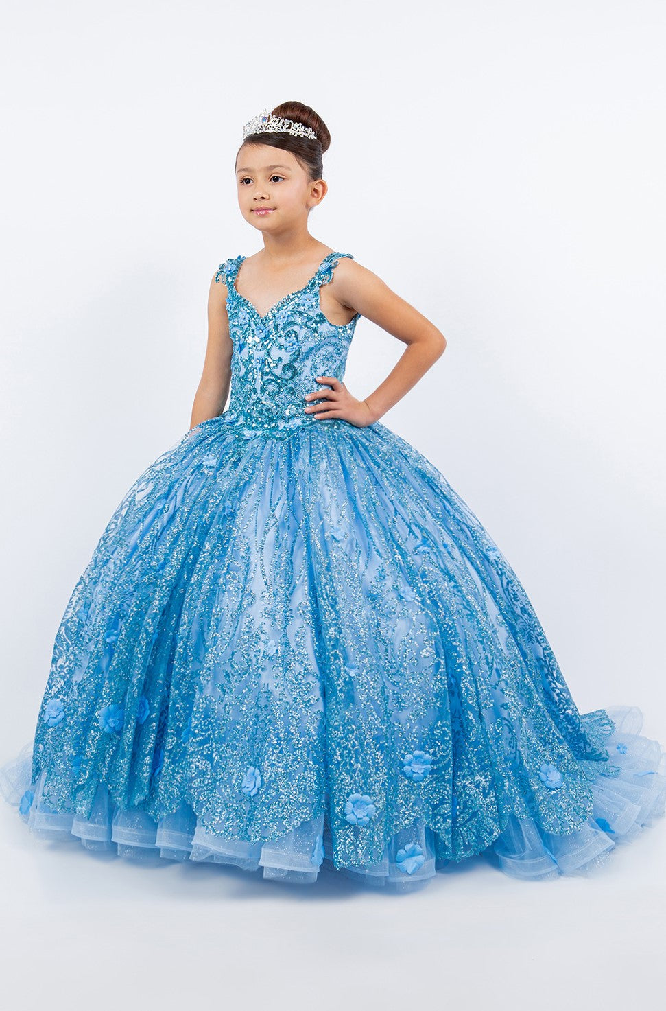 Girls Glitter Print Sleeveless Gown by Cinderella Couture 8110